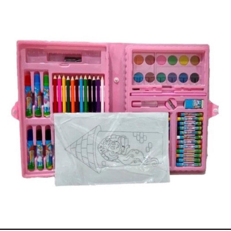 Estojo escolar tipo maleta de pintura 68 peças Infantil Escola Aulas Rosa