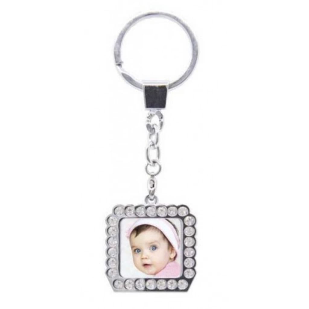 CHAVEIRO DE METAL PARA FOTO 2X2 COM STRASS + FOTO - SQUARE