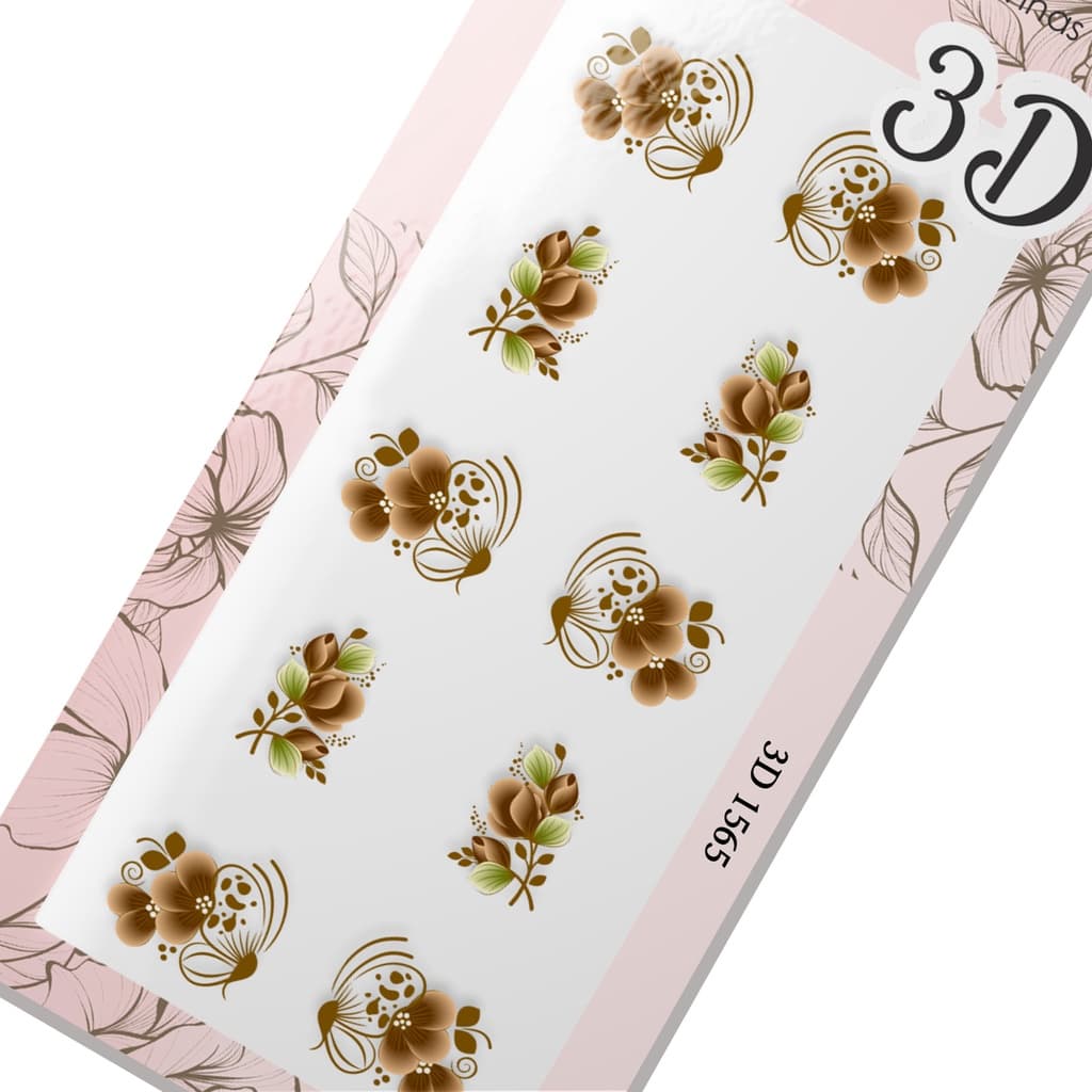 Adesivo de Unha 3D-Borboletas Marrom e Tulipa Marrom-3D 1565