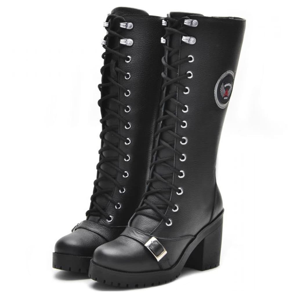 Bota Feminina Motociclista Roqueira Couro 9402 Km Preta