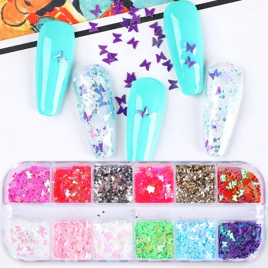 Kit 12 Glitter Unhas Holográfica Formas Colorido Arte Decoração Neon + Barato