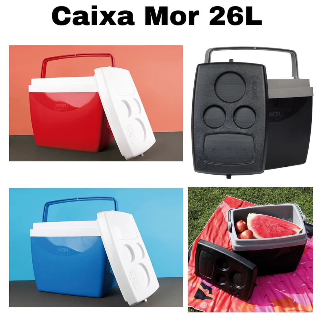 Caixa Térmica Cooler 26 Litros Mor Para 35 Latinhas ou 5 Garrafas Pet 2L Azul Preta Vermelha Verde Mor