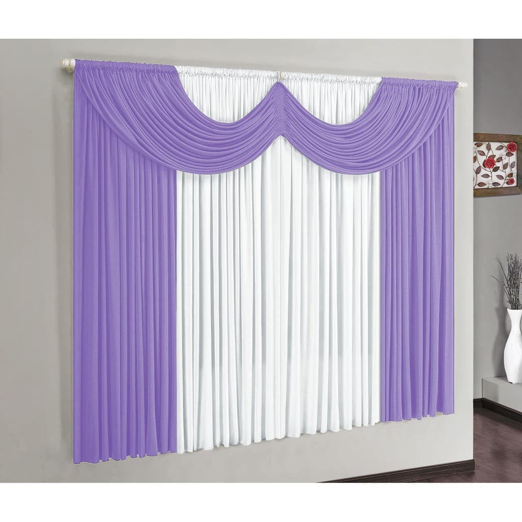 Cortina Para Sala Quarto Riviera Malha Gel 2 m x 1,70 m Para Varão Simples Lilás Branco