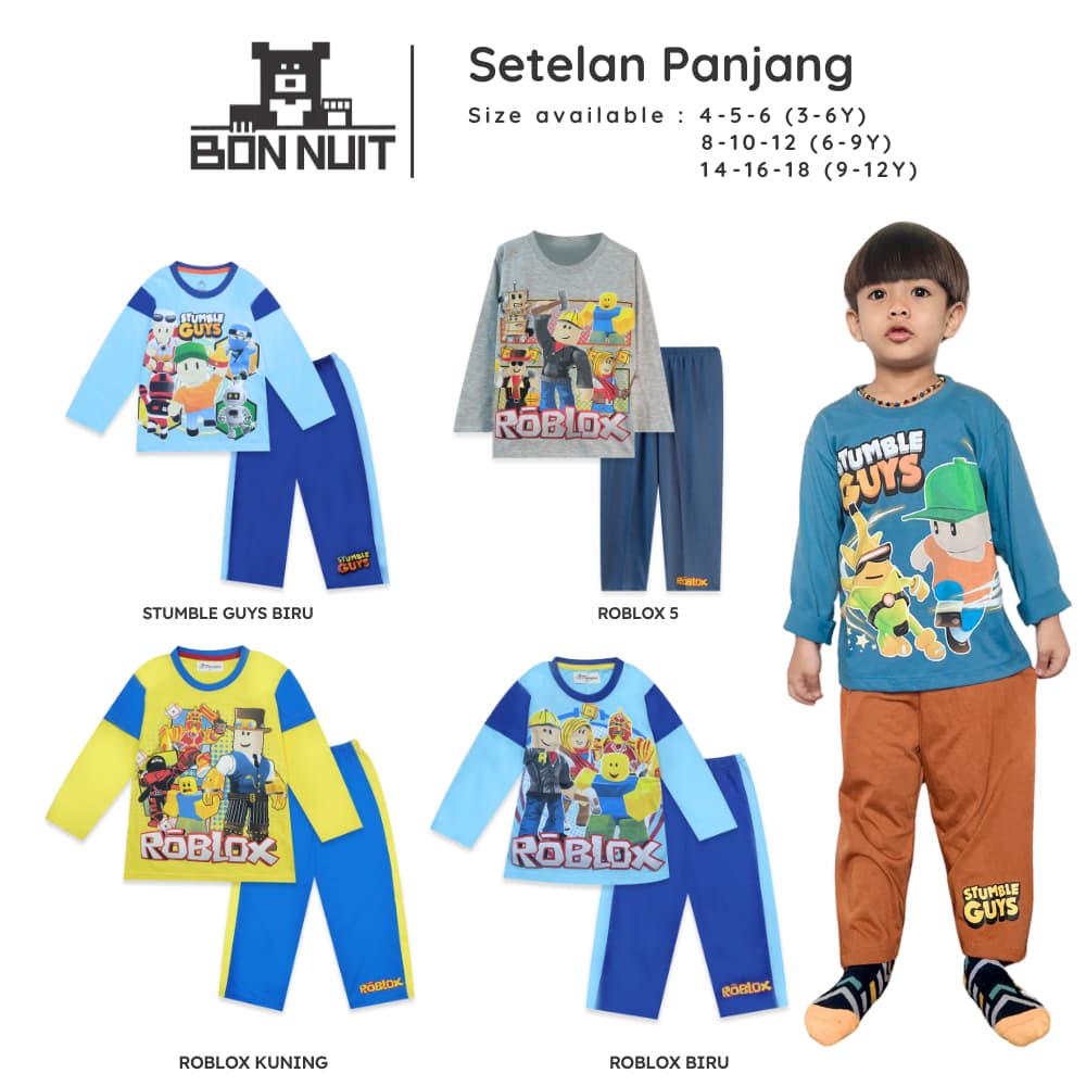 BONNUIT – Conjunto De Pijama De Manga Comprida Para Meninos Stumble Guys Roupas Da Série Roblox De 4 A 12 Anos