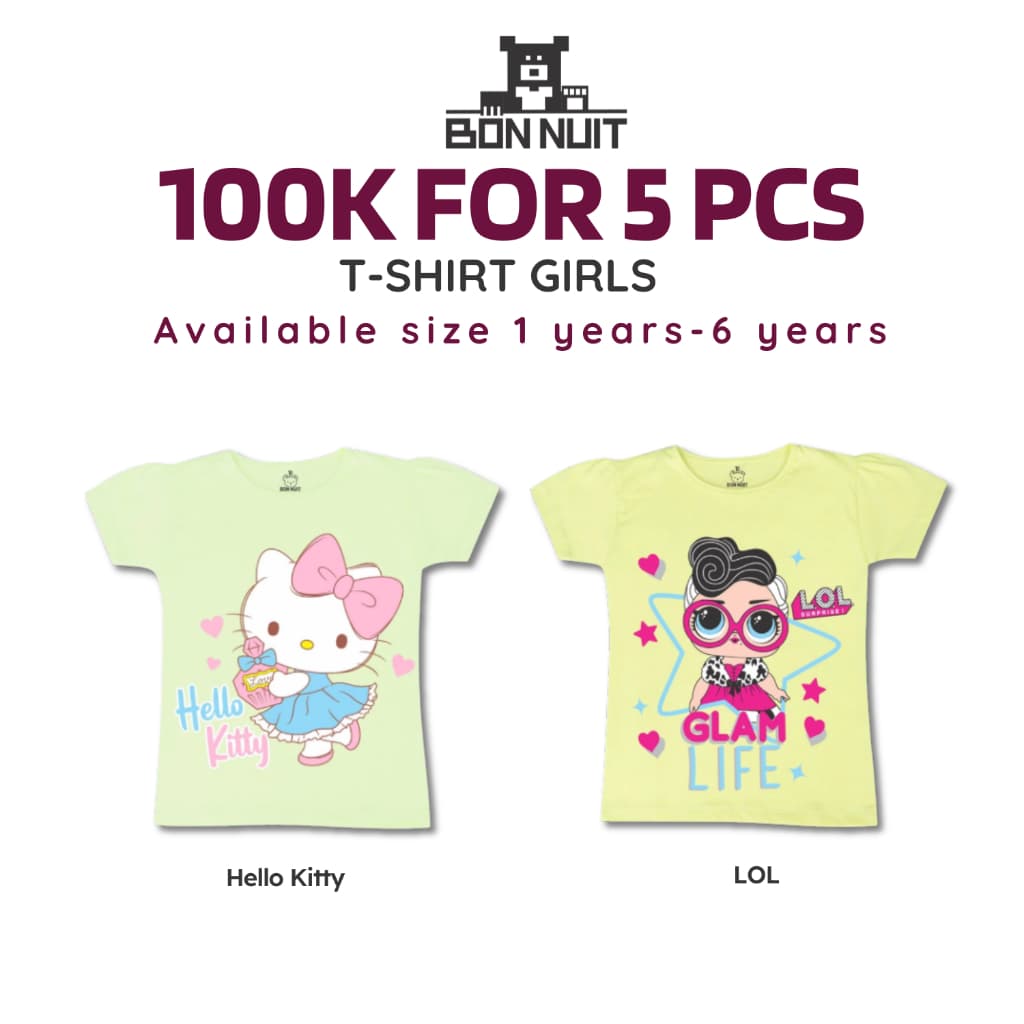KATUN BONNUIT-5 Peças De Camisetas Femininas De Algodão 100k De 1 A 6 Anos