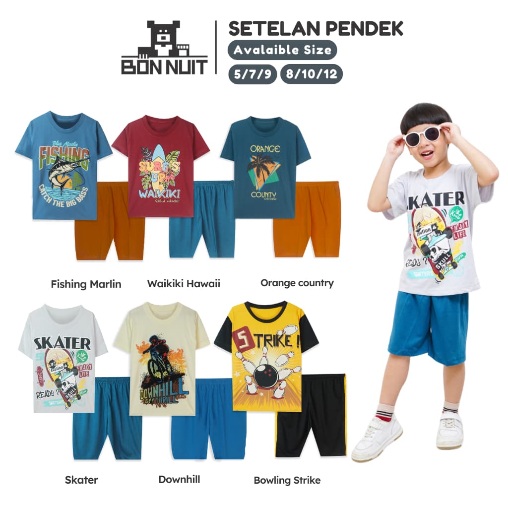 BONNUIT-Conjunto De Roupas Masculinas De Manga Curta SKATER De 9 A 12 Anos