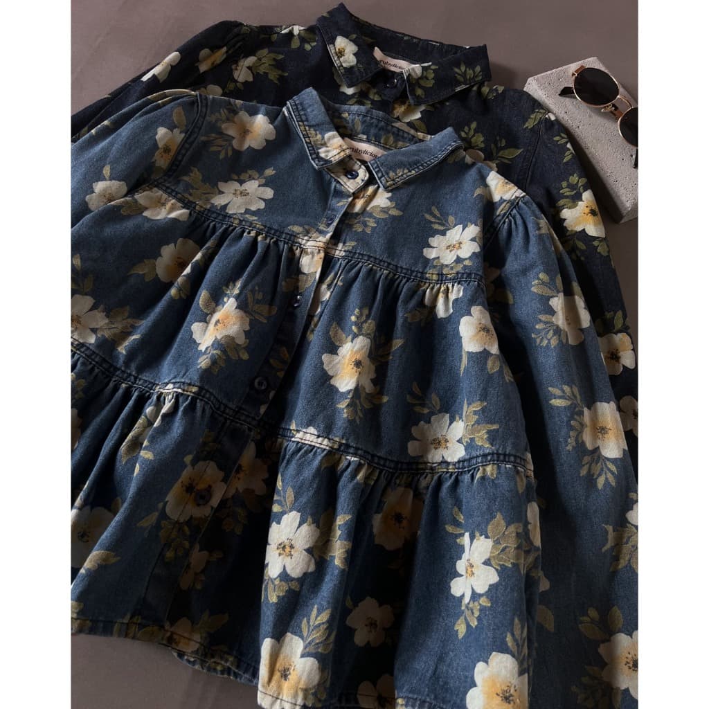 Camisa Myrubylicious GHIARA DENIM Código 50N | Manga Comprida Com Motivo Flor TOP CASUAL Feminino