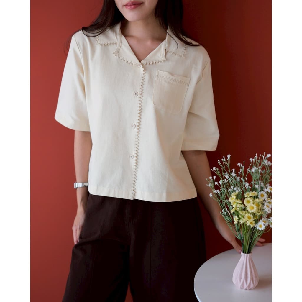Camisa FREZIA Myrubylicious | De Linho De Manga Curta HANAMI TOP CASUAL Feminino