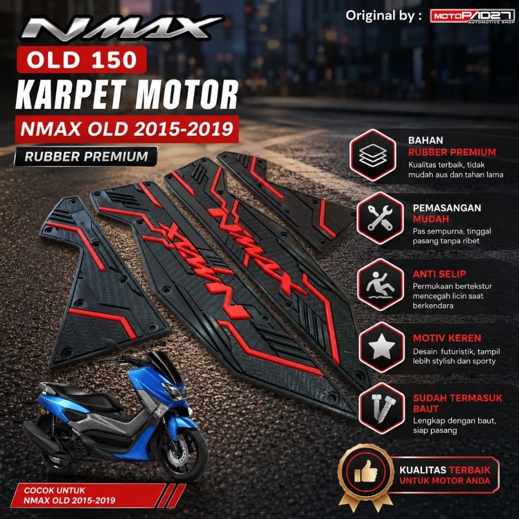 Tapete De Motocicleta De Borracha Premium Antigo Nmax 2015-2019