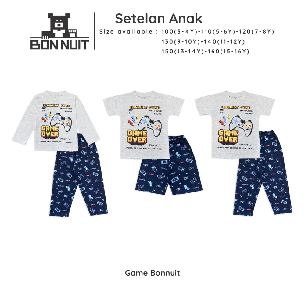 BONNUIT-Conjunto De Pijama Longo E Curto Para Meninos Da Série GAME De 9 A 12 Anos