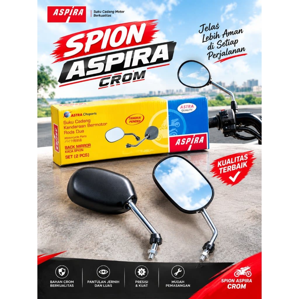 Espelho Retrovisor Com Alça Cromada ASPIRA Para Todas As Motos honda