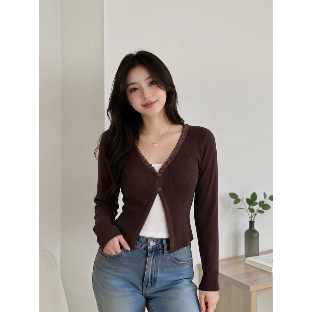 Haruna Cardigan Feminino Cropped Mais Recente Moda Feminina Exterior Cardigã
