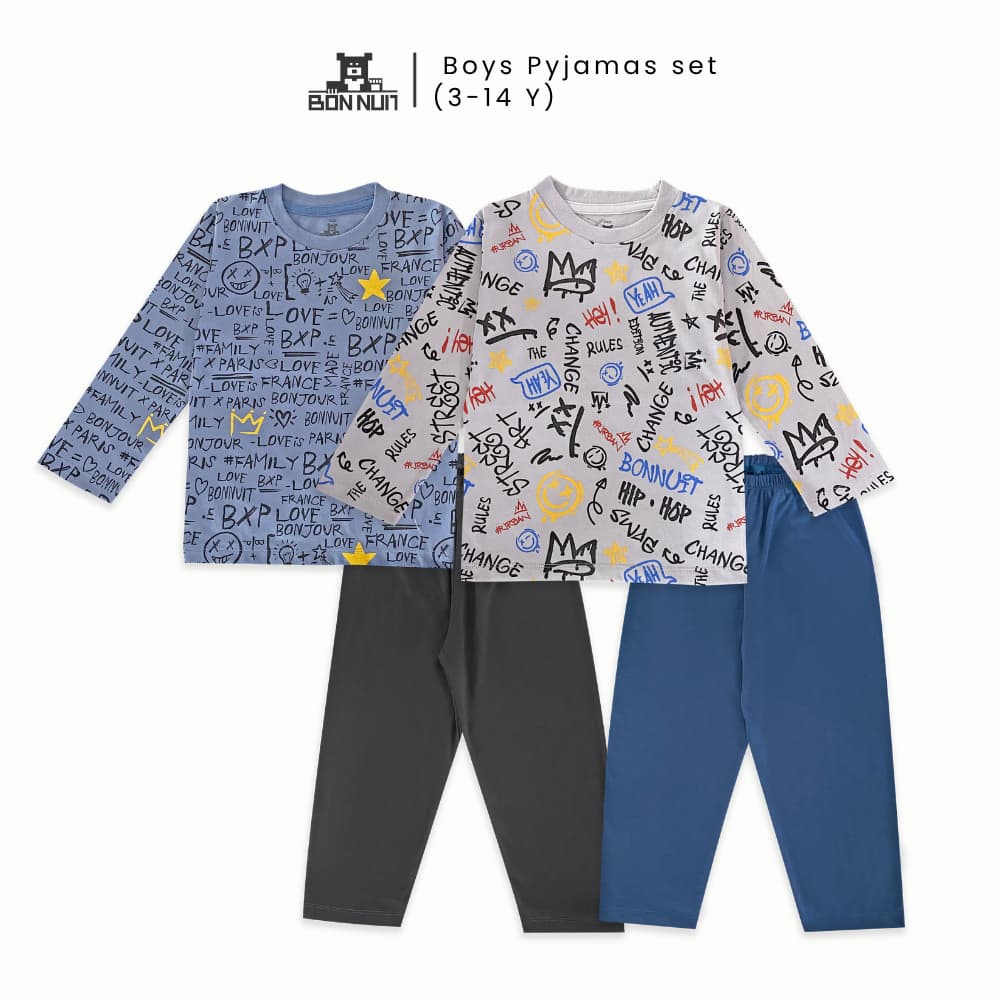 BONNUIT – Conjunto De Pijama Masculino Pijamas Masculinos Street Graffiti Series De 3 A 12 Anos
