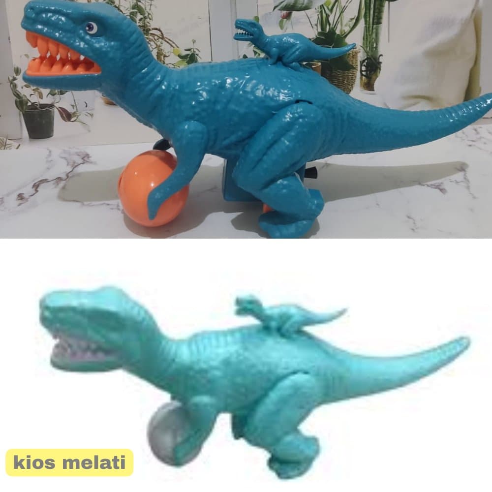 Brinquedo Plástico Azul Do Dinossauro Com Interativo E Bola Laranja