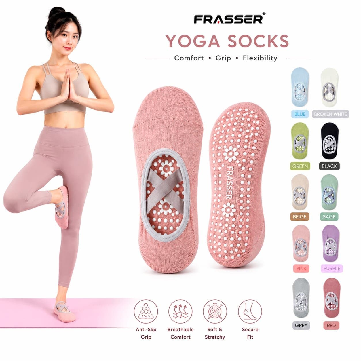 Pilates Yoga Libra Antiderrapante Ballet Unissex Ginástica Meias Antiderrapantes BN 01 KKYG 01