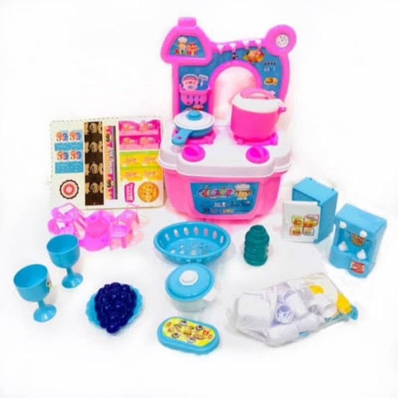 Conjunto De Brinquedos De Cozinha Infantil Azul Rosa Com Utensílios E Educativos Para Alimentos