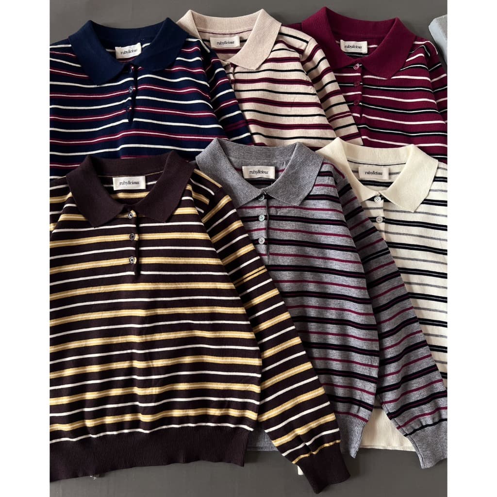 Myrubylicious HULDA STRIPE Código De Manga Comprida 666N | TOP Listrado De Malha CASUAL Feminino
