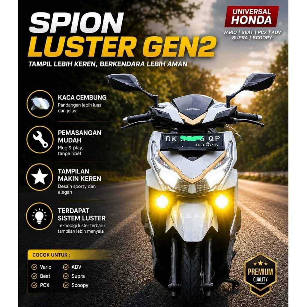 Espelho Lustre Gen2 Vario Beat Supra Pcx Adv Scoopy Universal Honda