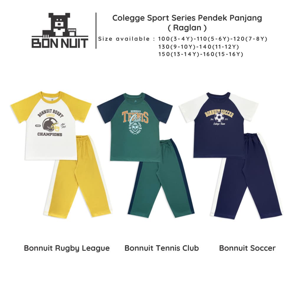 BONNUIT-Fato Raglan Da Série Esportiva Universitária Para Meninos | Camiseta De Manga Curta E Calça Comprida Crianças De