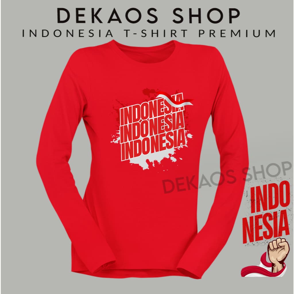 MERAH Vermelho E Branco Agosto T-SHIRT De Manga Comprida 17 Homem Mulheres Crianças Roupas De HIJAB JUMBO Indonésia 17 D
