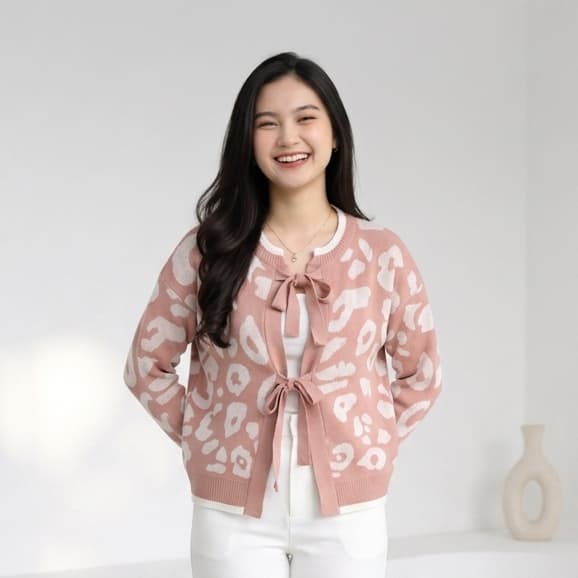 Cardigan Feminino De Malha Com Estampa De Leopardo E Alça De Fita , Moda Moderna , Agasalhos Femininos