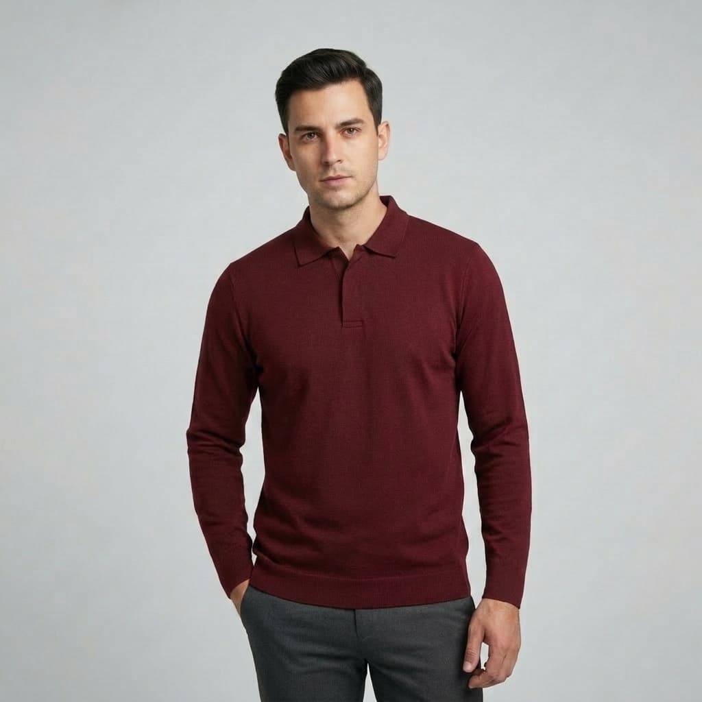 MERAH O Cavalheiro IND | Camisa Polo Masculina Camisas Pólo Masculinas Longa Marrom Vermelho Escuro