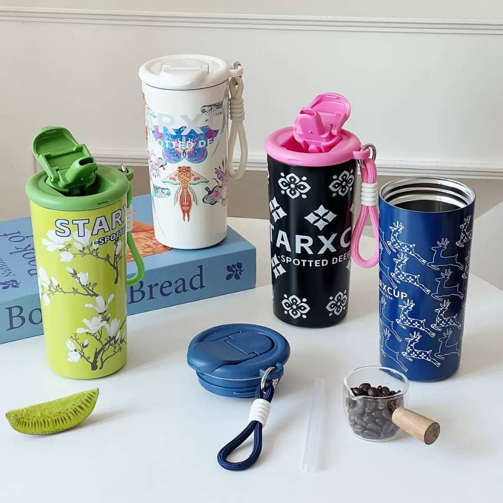 Caneca De Café Bonita GANTUNGAN SUS 316 Com Palha E Cabide ANTI-SPILL 500ML Motivo Estético Elegante