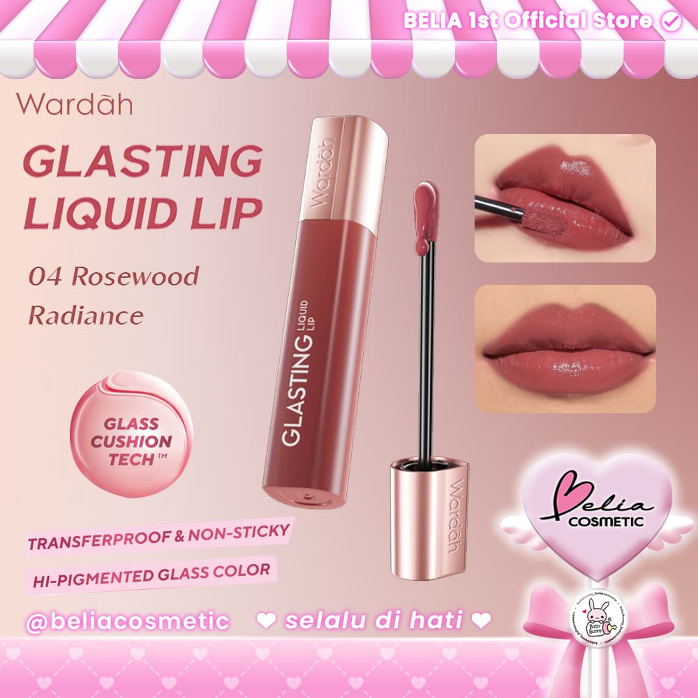 [Jovem] WARDAH Glading Liquid Lip 04 Rosewood Radiance Cream Brilhante Cor De Vidro Altamente Pigmentada