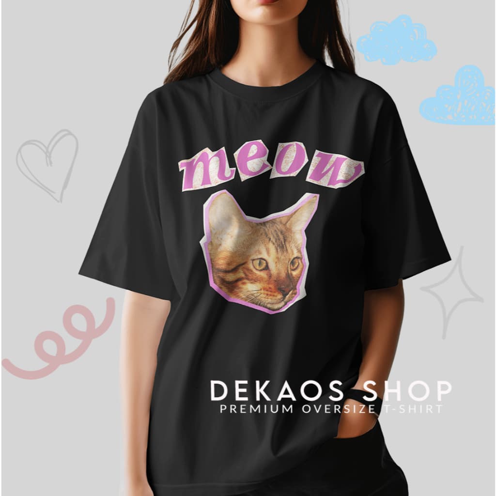 KATUN DEKAOS SHOP Camiseta Grande Penteado 24s/Unissex Coreana Premium De Algodão oversize 9 Meow
