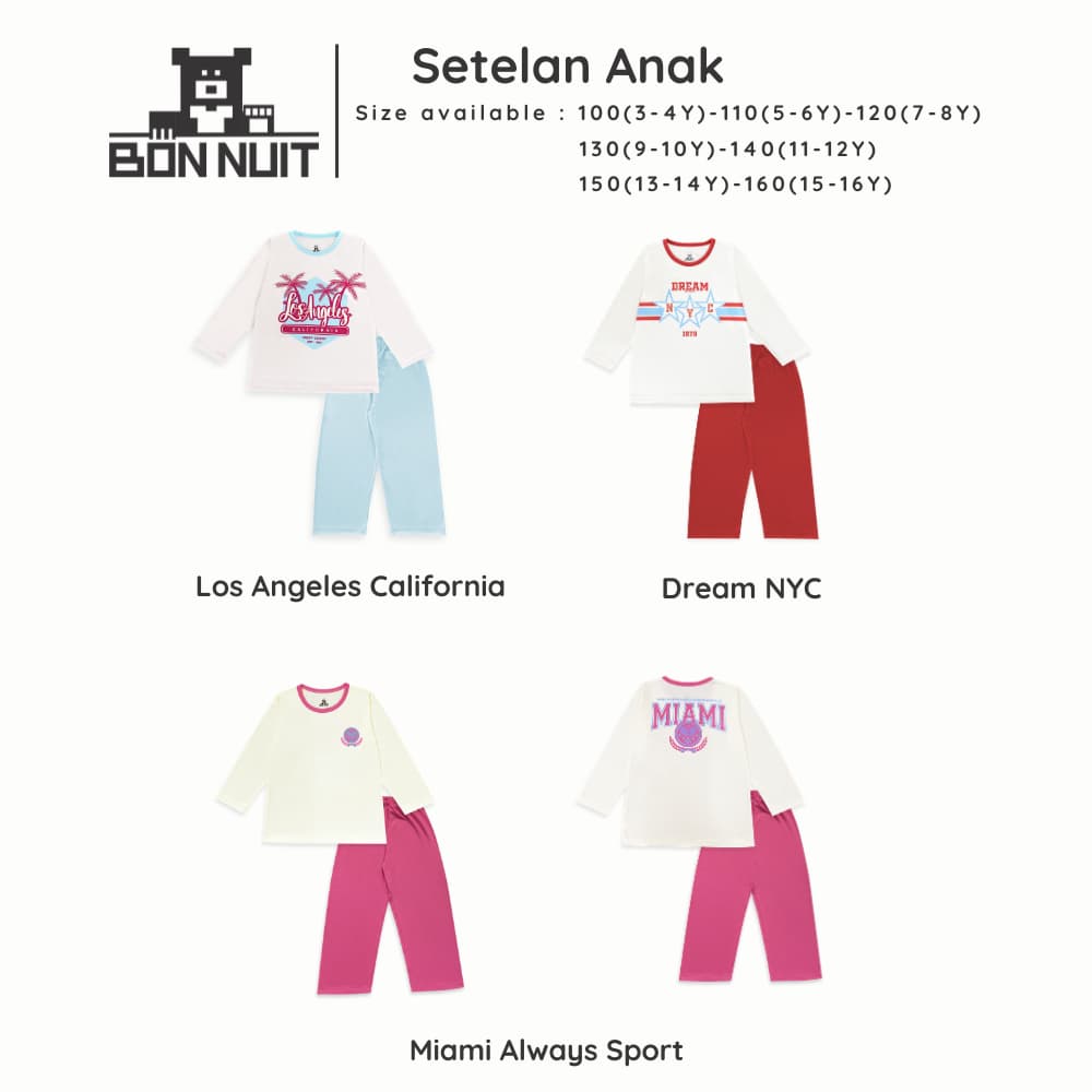 BONNUIT-Conjunto Pijama Camisa Longa Calça Comprida Idades 3-12 Anos City Series
