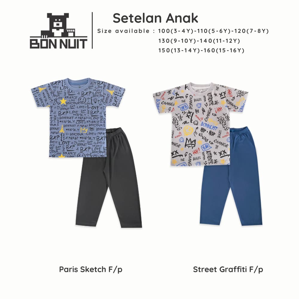 BONNUIT – Conjunto Curto E Longo Para Meninos Pijamas Street Graffiti Series De 3 A 12 Anos