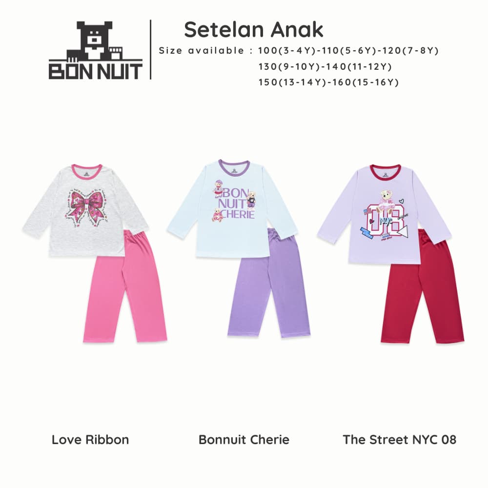 BONNUIT-Conjunto Longo Da Série Sweet Pop Para Meninas De 3 A 12 Anos