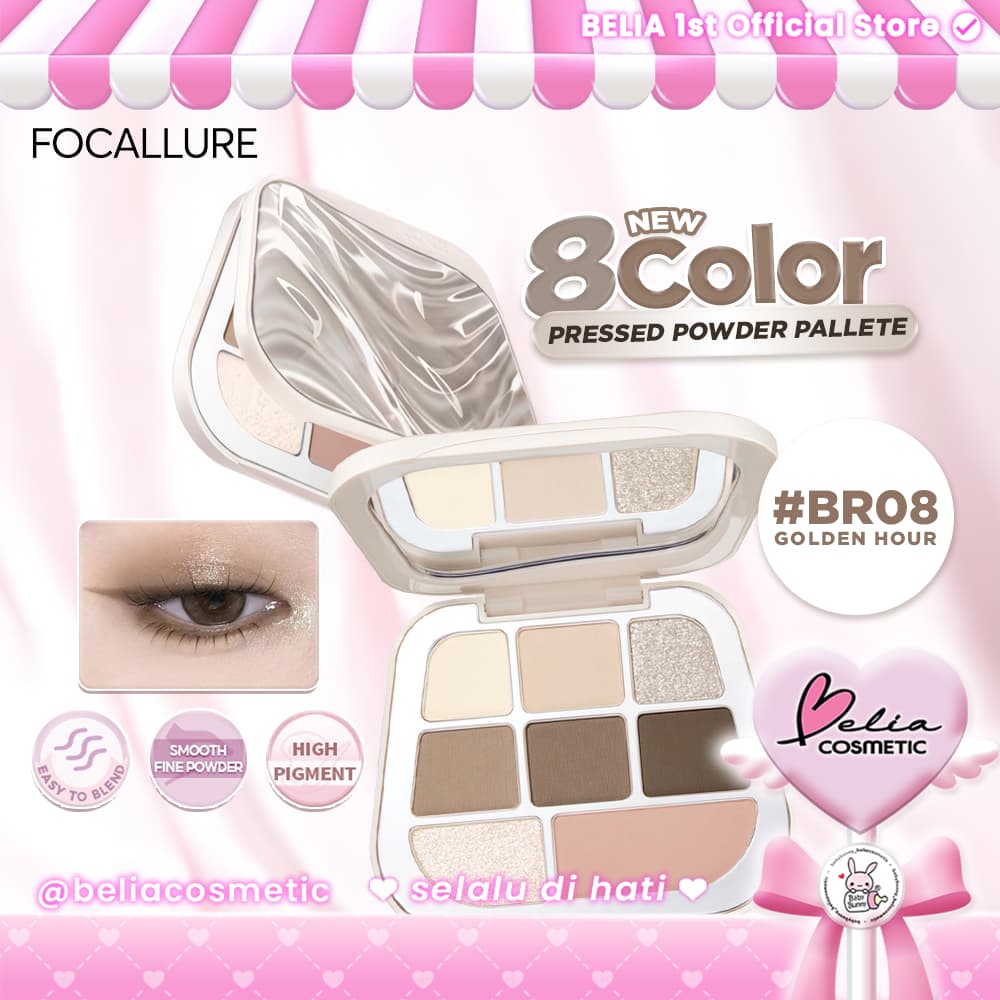 [Jovem] Paleta De Pó Prensado FOCALLURE De 8 Cores | Sombras Textura Sedosa De Alto Pigmento Fosco Brilhante