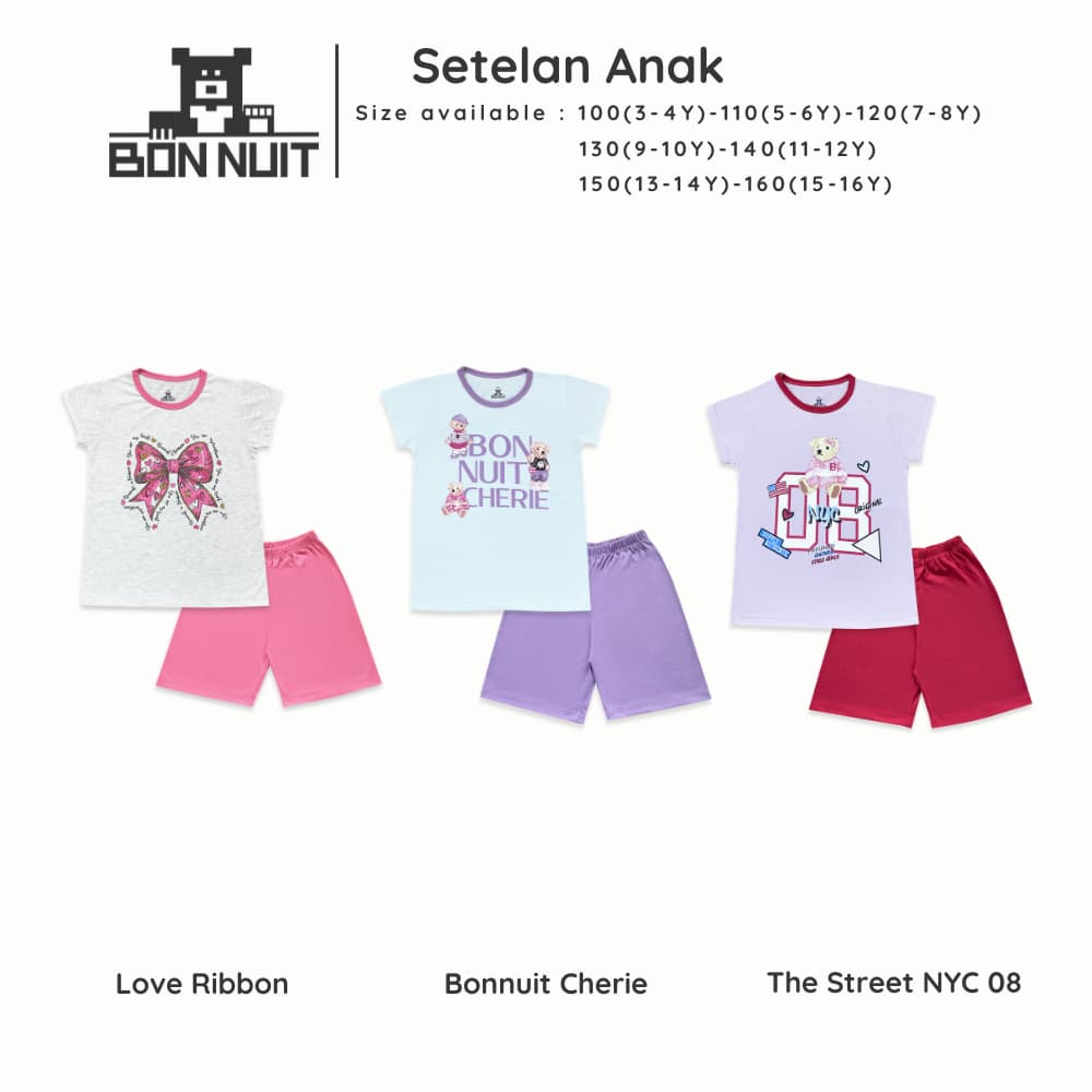 BONNUIT-Conjunto Curto Sweet Pop Series Para Meninas De 3 A 12 Anos