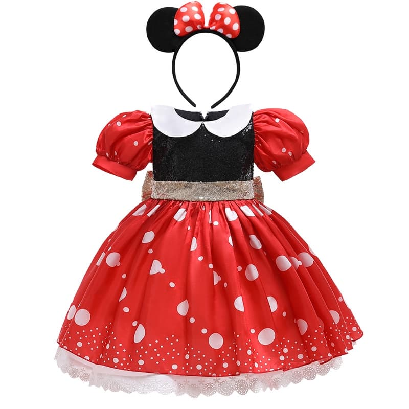 Mickey Minnie Vestido de Verão Princesa Princesa Fofinha Vestido de Aniversário de 1-5 Anos Roupa de Criança