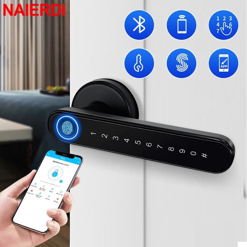 NAIERDI Fechadura Digital Biométrica Preta Eletrônica Segurança Entrada Sem Chave para Portas