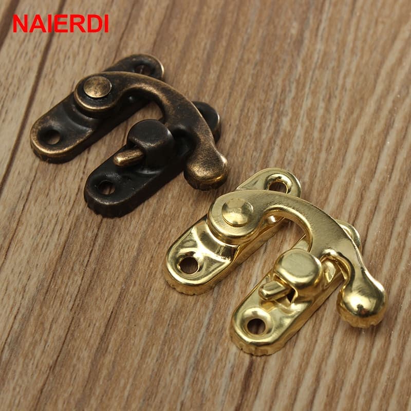 NAIERDI 50Pieces Pequenas Fechaduras Metálicas Antigas Gancho Decorativo Hasps Gift Caixa De Jóias De Madeira Cadeado Com Parafusos Para Ferragens De Móveis