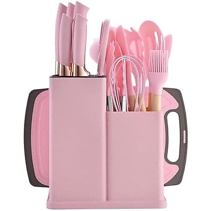 Conjunto De Utensílios E Facas De Cozinha De 19 Peças-Inclui : Silicone De 9 Chef Afiadas De Aço Inoxidável De 6 Tesoura