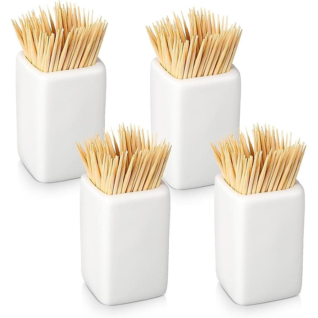 Mimorou 4 Peças Porta-Palitos de Cerâmica Branca, Dispensador Simples de Palitos de Cerâmica para Casa, Cozinha, Tábua d