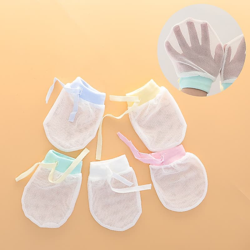 Bebê Anti-risco luvas de seda gelo cordão atado luvas ajustáveis do bebê recém-nascido alta elástica luvas transparentes
