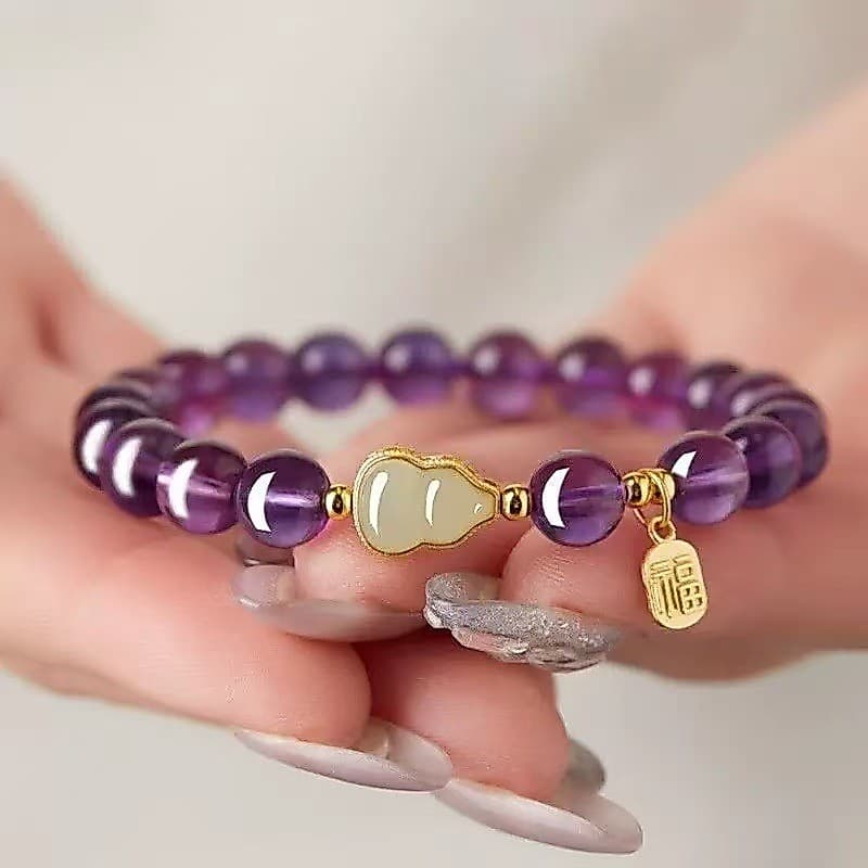 Pulseira de Ametista Imitada em Forma de Cabaça da Sorte para Mulheres, Pulseira que Atrai Riqueza e Traz Fortuna, Amule