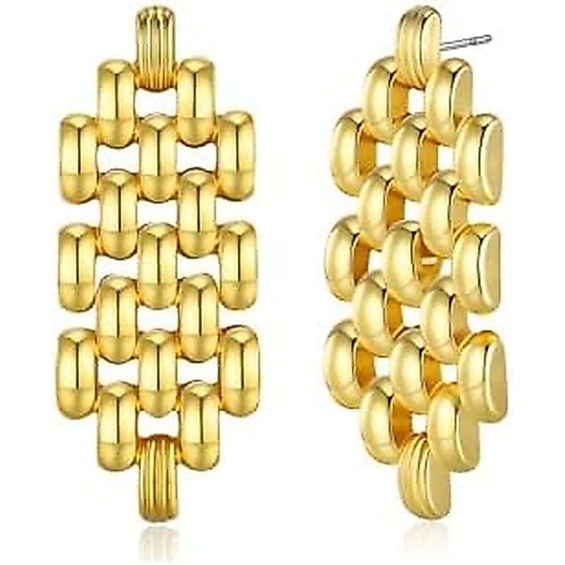 SNGIA Brincos Robustos Banhados A Ouro 18K Para Mulheres Da , De Gota Em Negrito Com Corrente Pendente E Corda Nervuras
