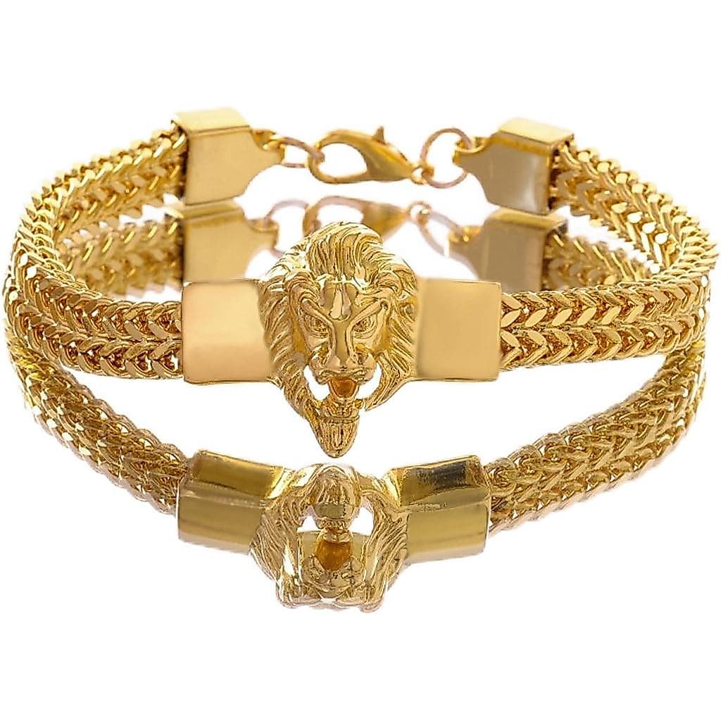 Joia de Festa para Homens, Presente para o Dia dos Pais, Pulseira de Cadeia de Aço Inoxidável com Cabeça de Leão LE2W