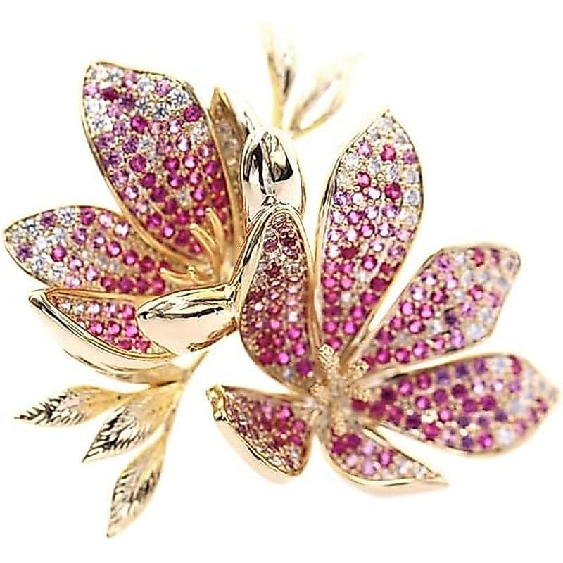 Broche De Lírio Floral Delicado Para Guarda-Roupa Dourado 14K , Acessório De Flor Deslumbrante Embelezado De Moissanite