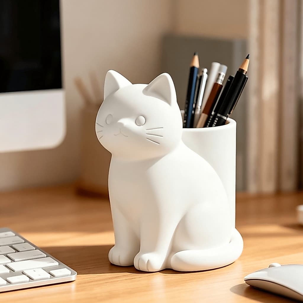 Porta Canetas Fofo Gato 3D Organizador de Mesa Decoração Escritório Enfeite Mesa Organizador de Canetas