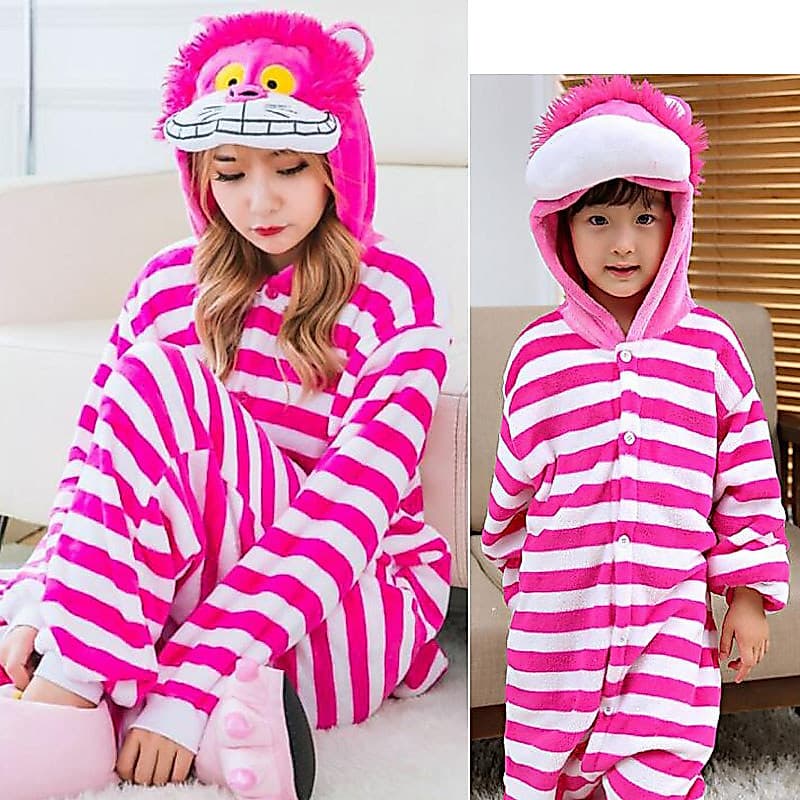 Cheshire gato crianças dos desenhos animados pijamas de uma peça menino Anime flanela bonito bebê menina engrossado casa