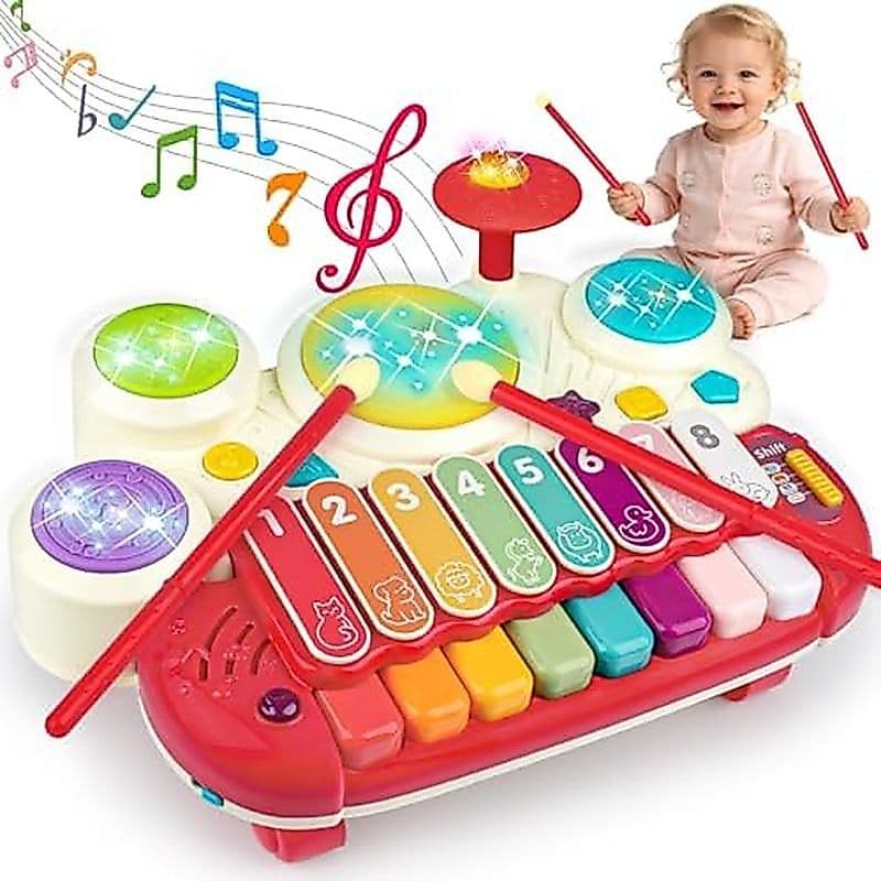 Conjunto De Bateria De Piano Para Bebês De 1 A 3 Anos , Brinquedos Musicais 3 Em 1 , Mesa De DJ , Teclado , Instrumentos