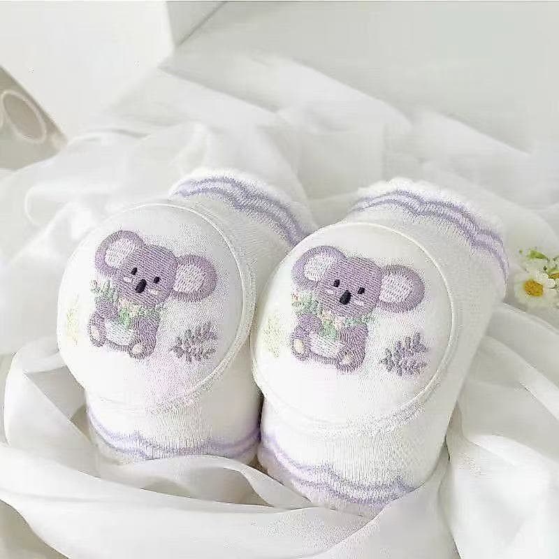 Joelheiras bordadas de coelho fofo branco para bebês, macias, confortáveis, respiráveis, adequadas para engatinhar, prot