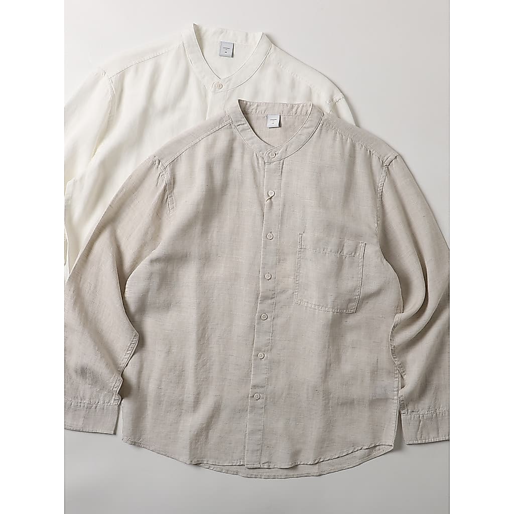 Lyocell Tencel mistura de linho japonês Retro estilo dinheiro antigo primavera verão sensação fresca gelo seda gola alta