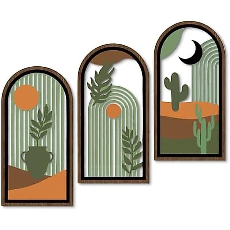 Putuo Decor Boho Plant Wall Art , Madeira Moderna E Minimalista Decoração De Parede , Quarto Inspirada Em Sol Abstrato 1